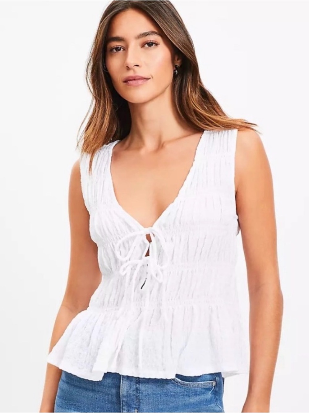 LOFT Double Tie Front Smocked Peplum Top